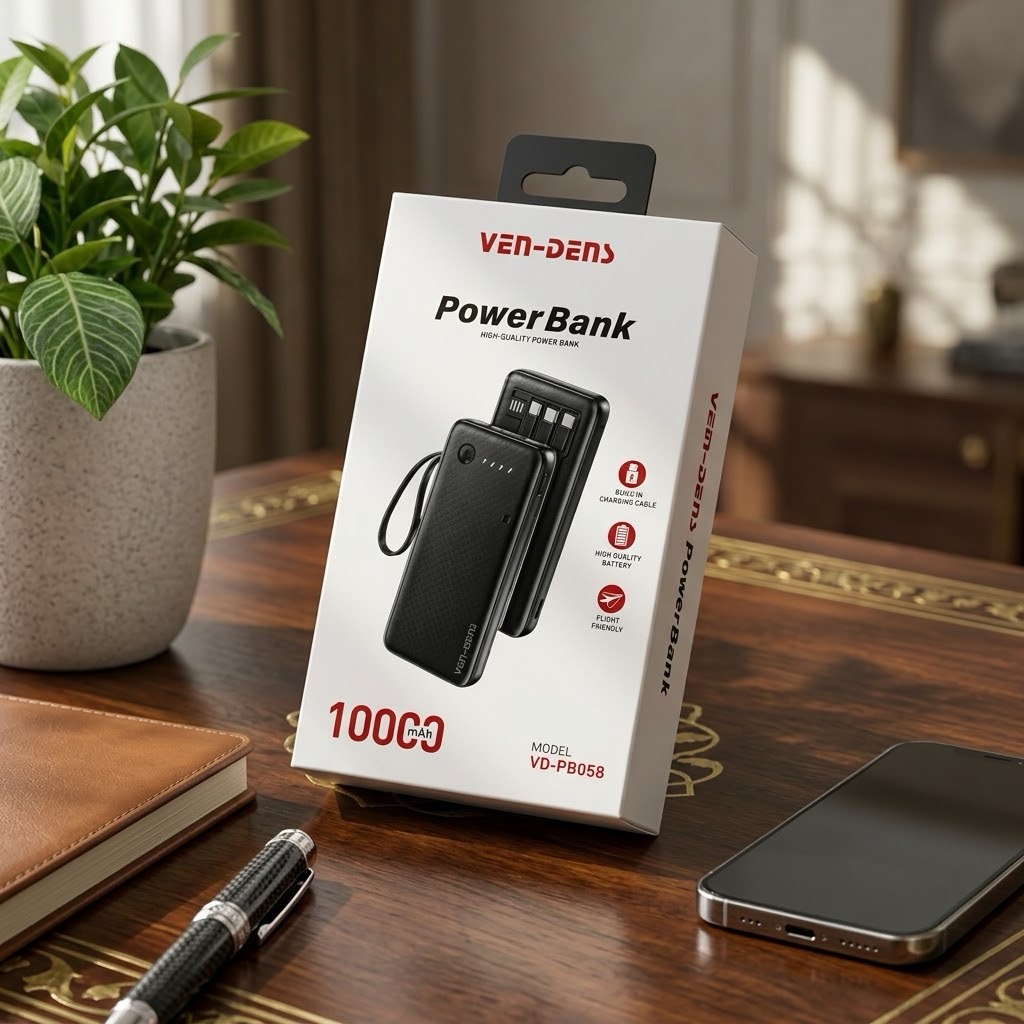 Ven-Dens VD-PB058 10000mAh Power Bank with Built-in 4 Cables