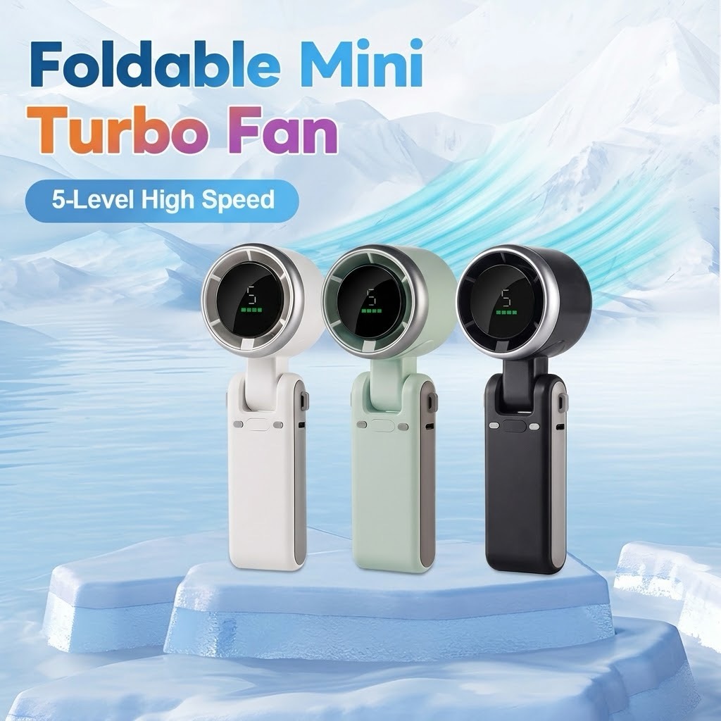 Foldable Mini Turbo Fan with 5-Level High Speed & Digital Display