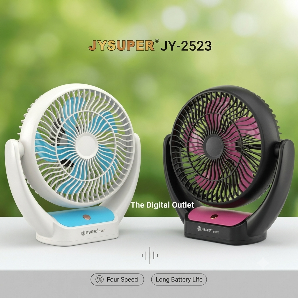 JYSUPER JY-2523 AC/DC Rechargeable Portable Desk Fan (3600mAh Lithium Battery, 4 Speed Modes)