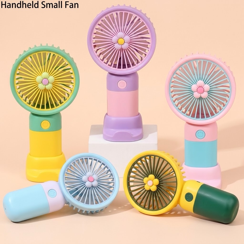 Cute Flower Design Handheld Mini Rechargeable Fan with Base | Jio Trendy Mart